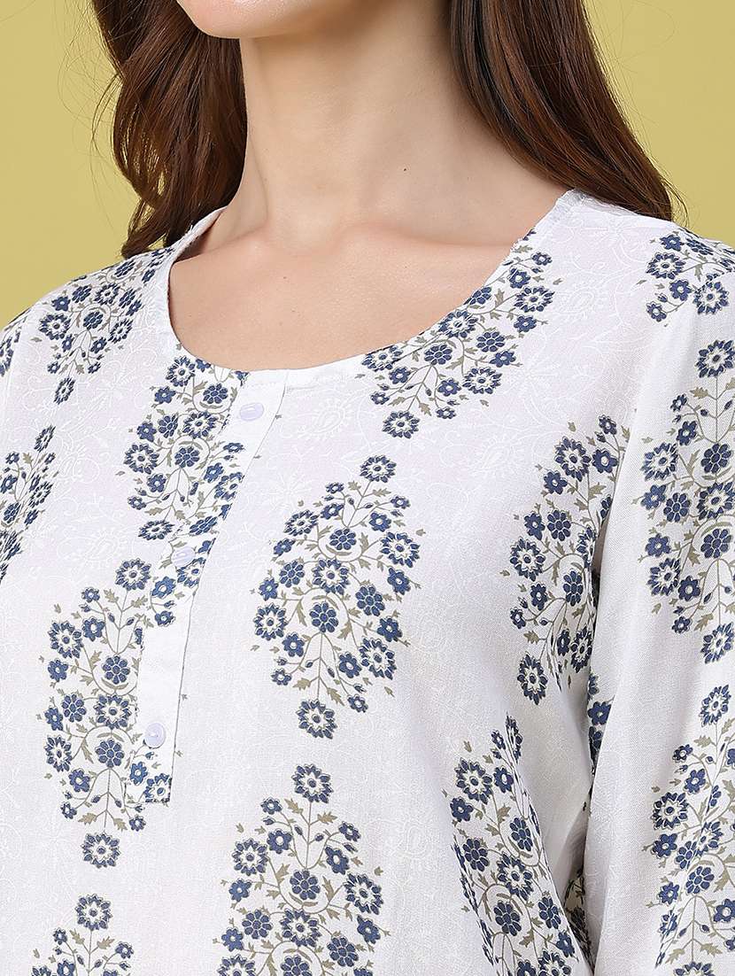 women floral three quarter sleeve straight kurta - 22407972 -  Standard Image - 5