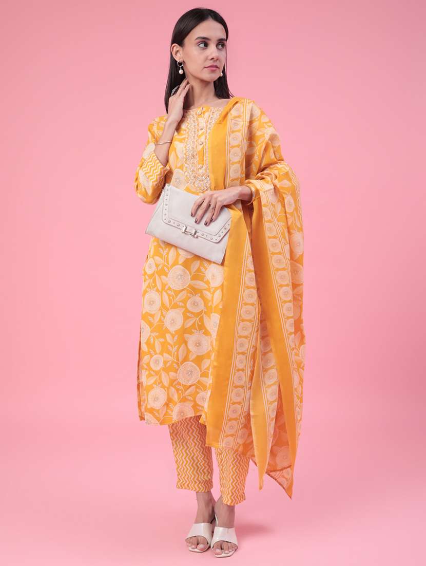 mustard cotton kurta pant  set
