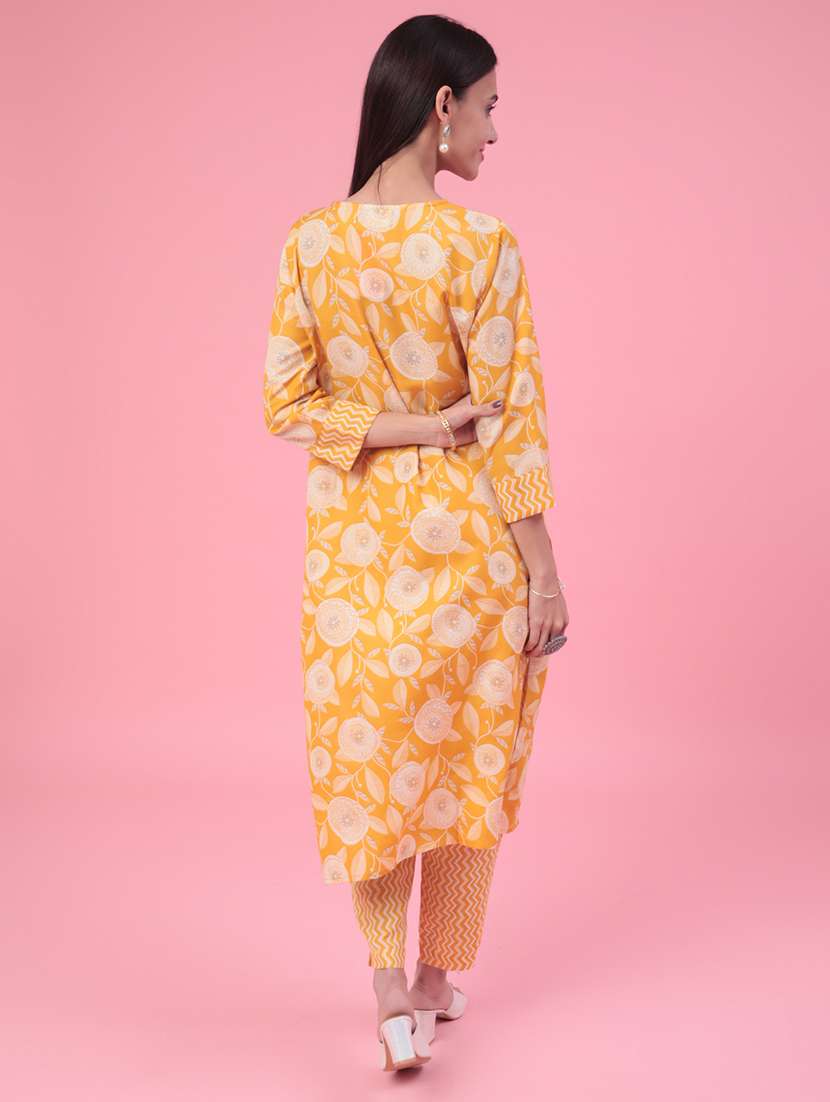 mustard cotton kurta pant  set - 22407978 -  Standard Image - 3