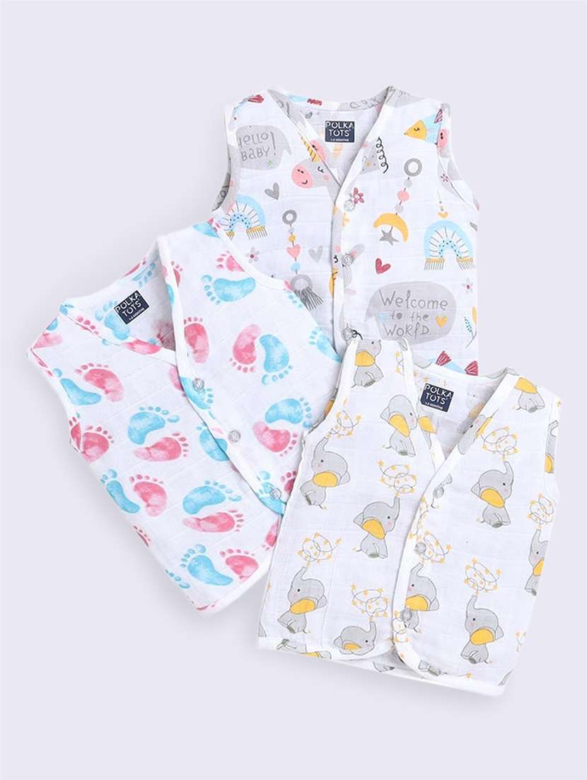 kids pack of 3 printed sleeveless jhabla