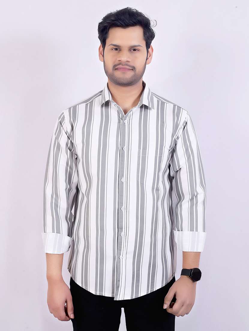 men striped long sleeve regular fit casual shirt