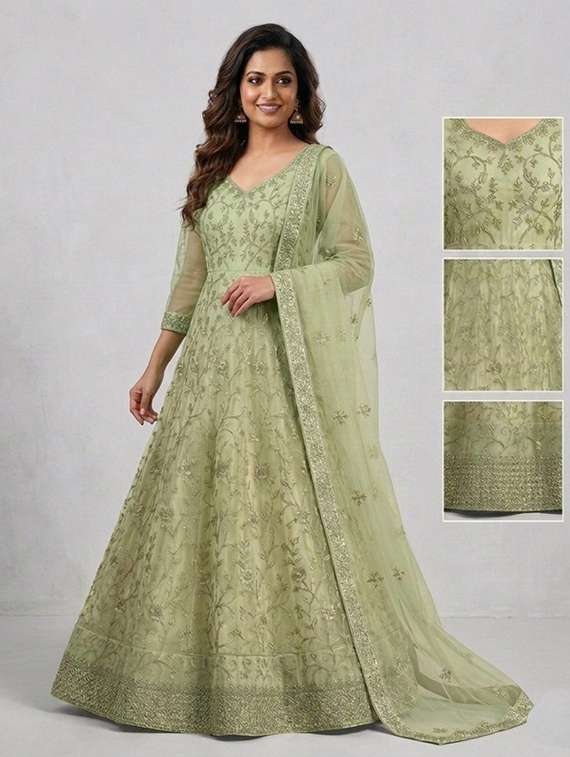 women solid with work semi-stitched gown with dupatta