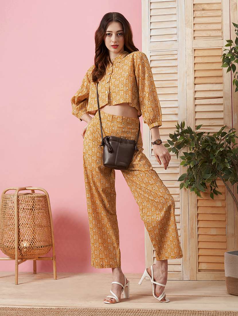women printed three quarter sleeve co-ord set