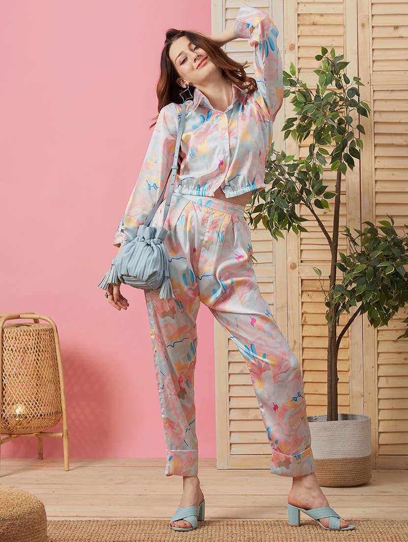 women printed three quarter sleeve co-ord set