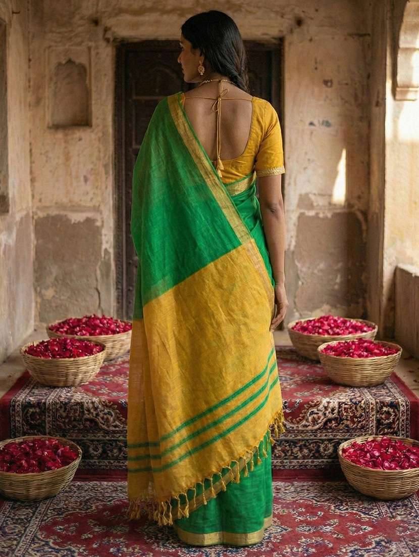 women solid handloom saree with blouse - 22408061 -  Standard Image - 3