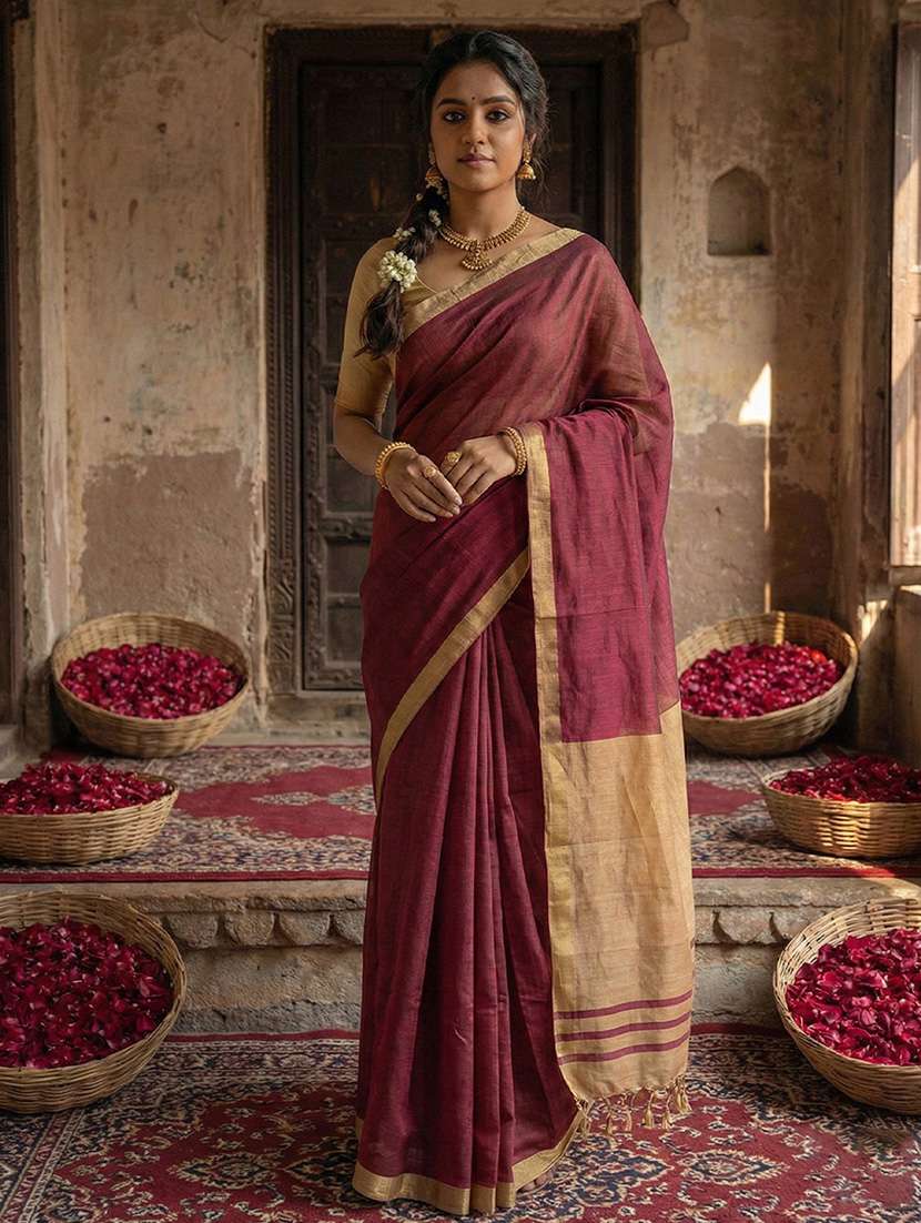 women solid handloom saree with blouse