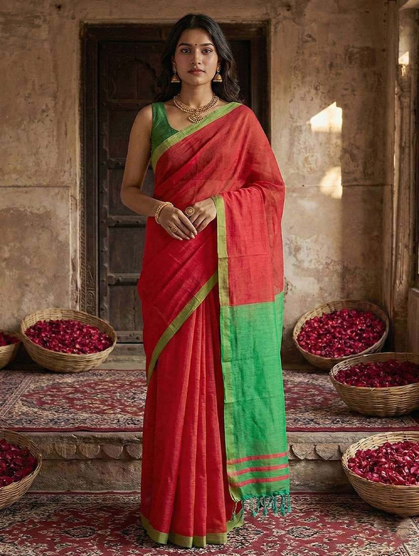 women solid handloom saree with blouse