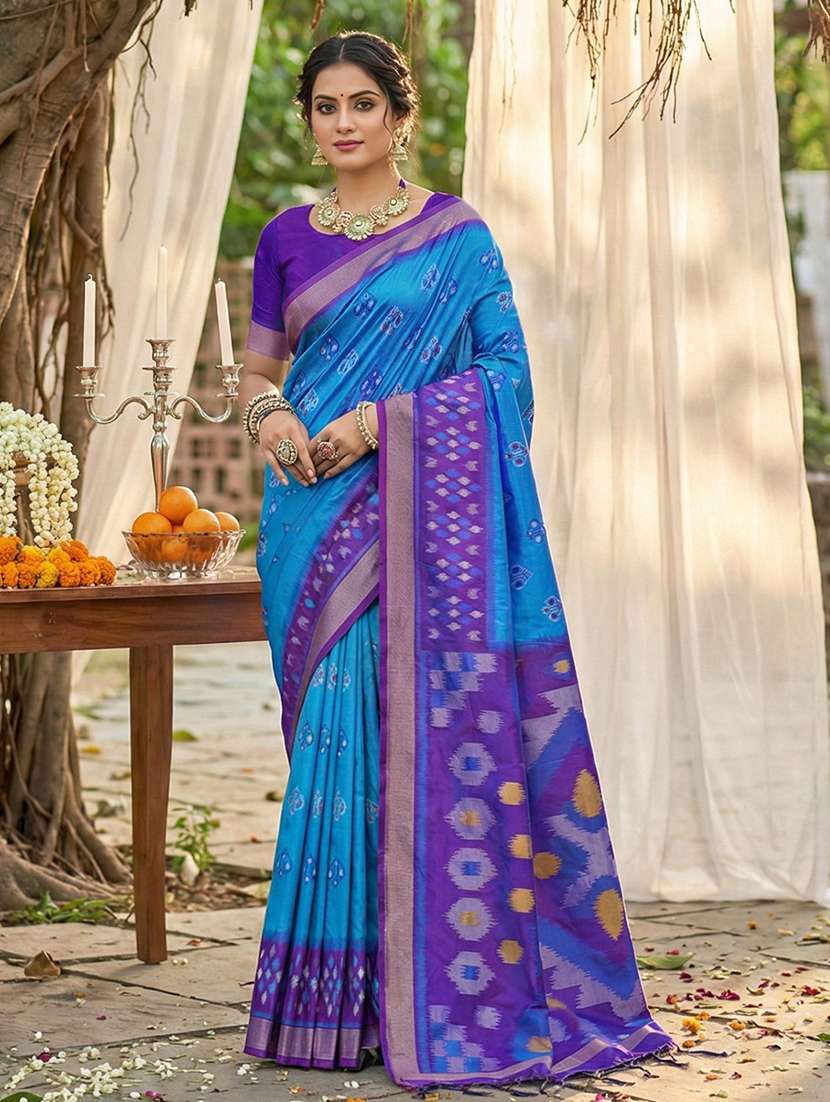 women self design pochampalli saree with blouse