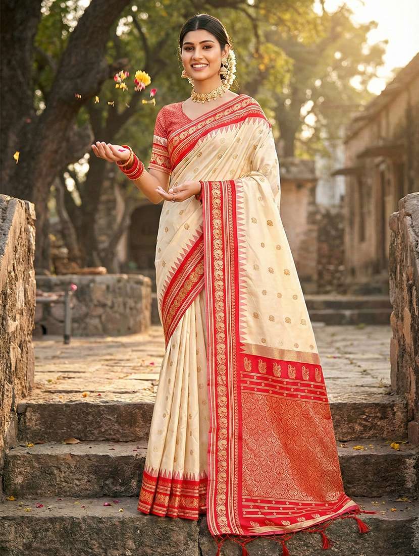 women self design banarasi saree with blouse