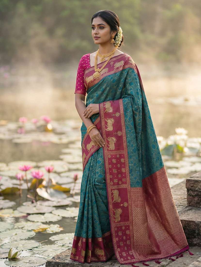 women self design kanjivaram saree with blouse