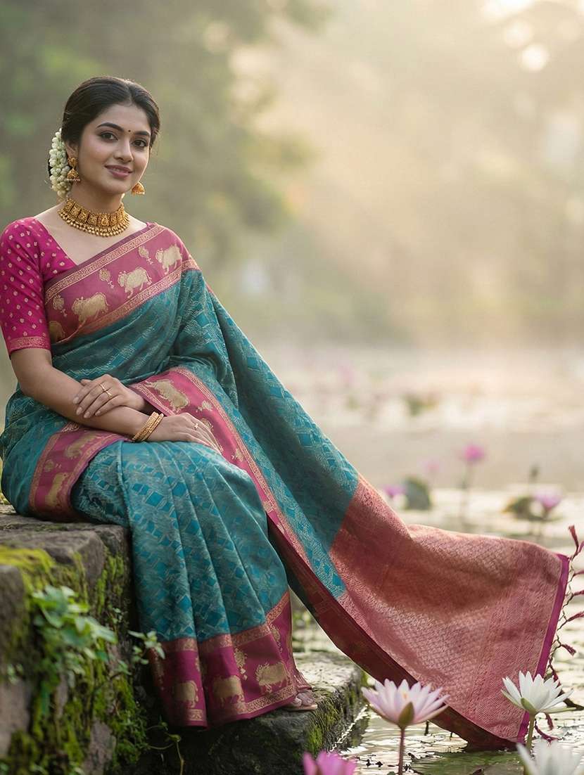 women self design kanjivaram saree with blouse - 22408243 -  Standard Image - 3