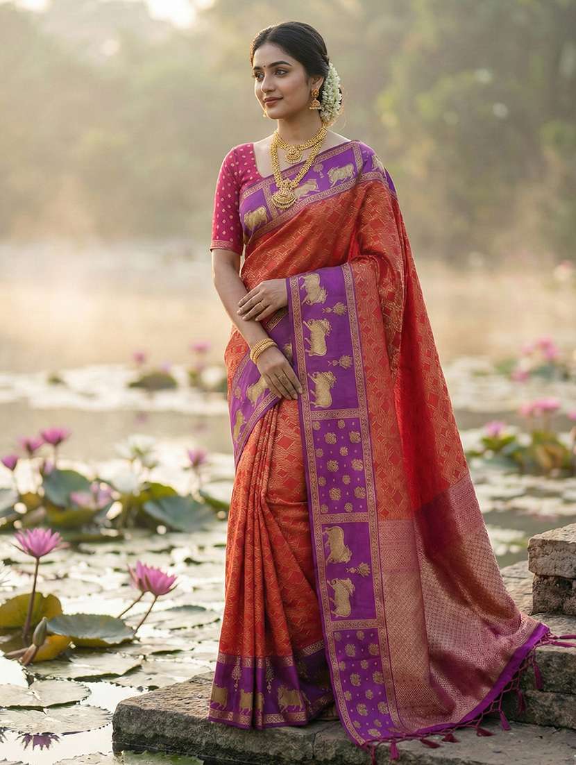 women self design kanjivaram saree with blouse