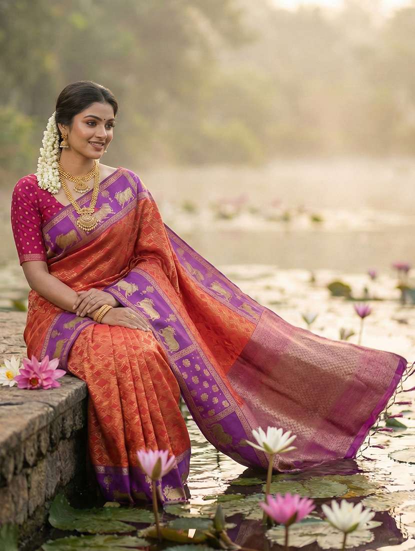 women self design kanjivaram saree with blouse - 22408246 -  Standard Image - 3