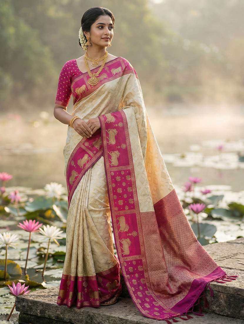 women self design kanjivaram saree with blouse