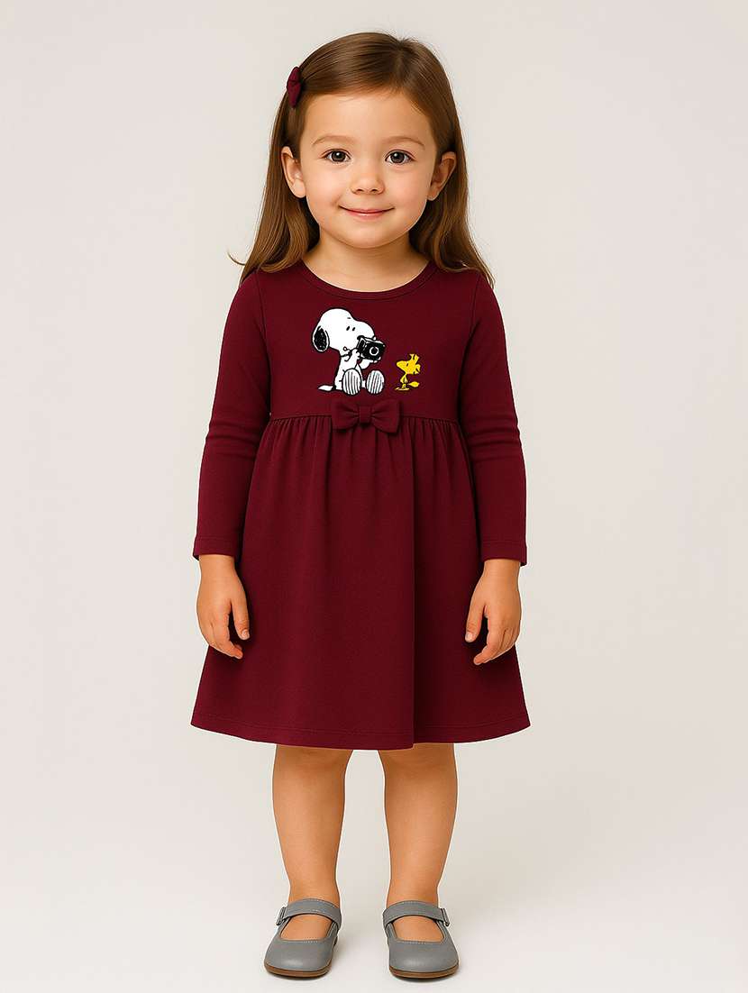 girls printed long sleeve a-line dress