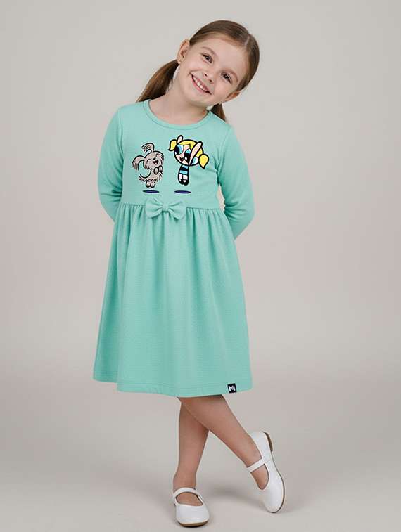 girls printed long sleeve a-line dress