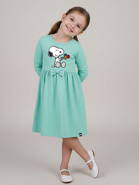 girls printed long sleeve a-line dress