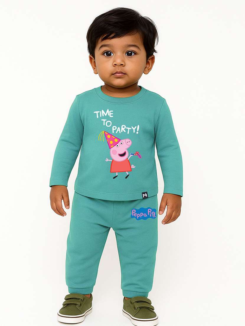 kids printed round neck full length set