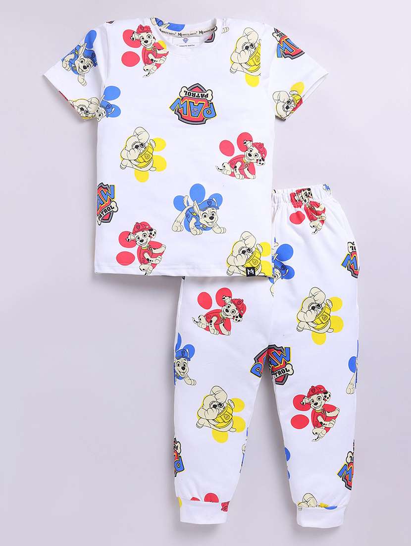 kids printed round neck full length set