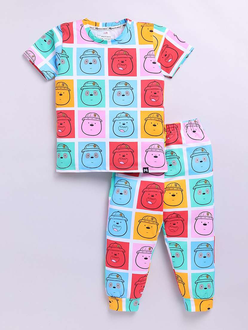 kids printed round neck full length set