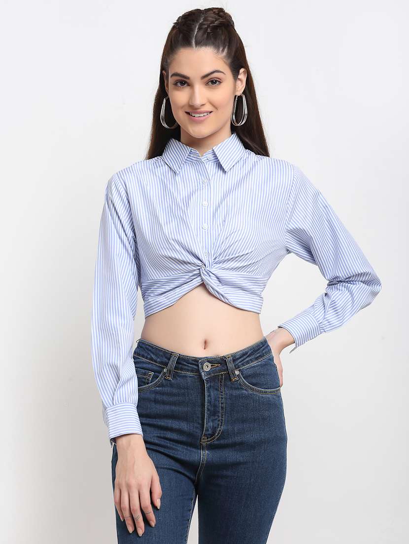 women striped long sleeve crop top