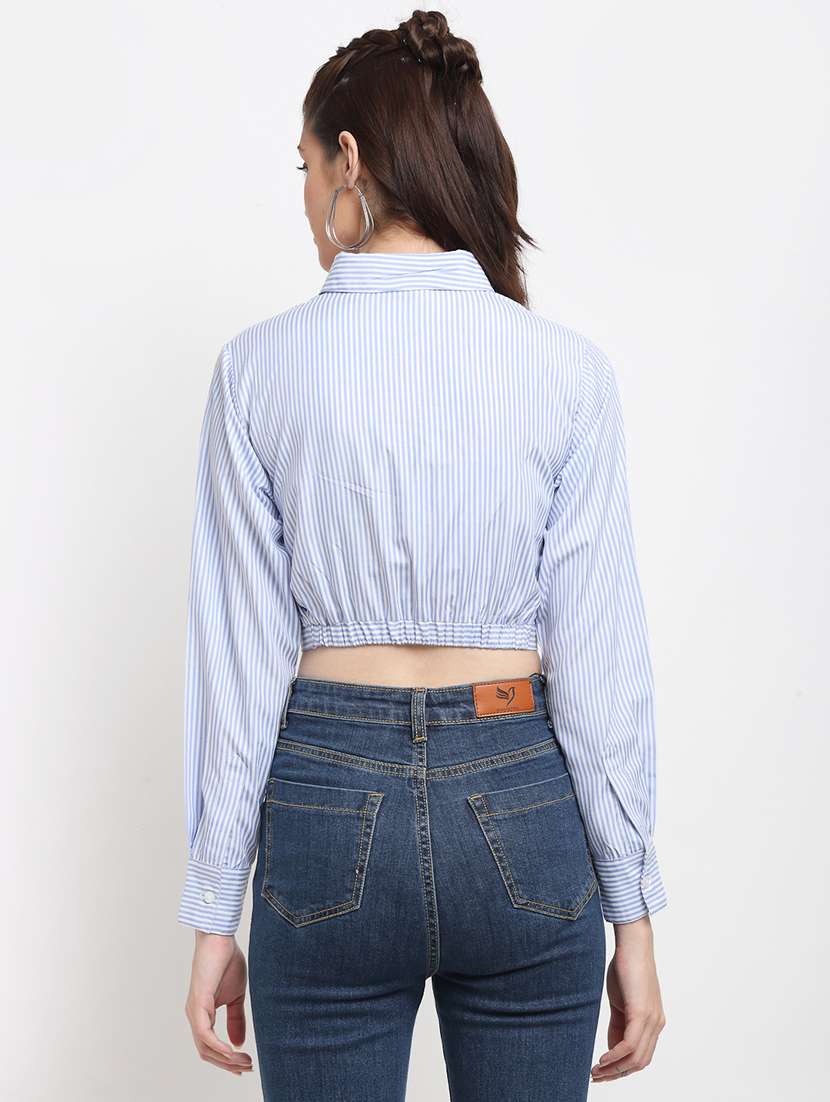 women striped long sleeve crop top - 22408612 -  Standard Image - 3