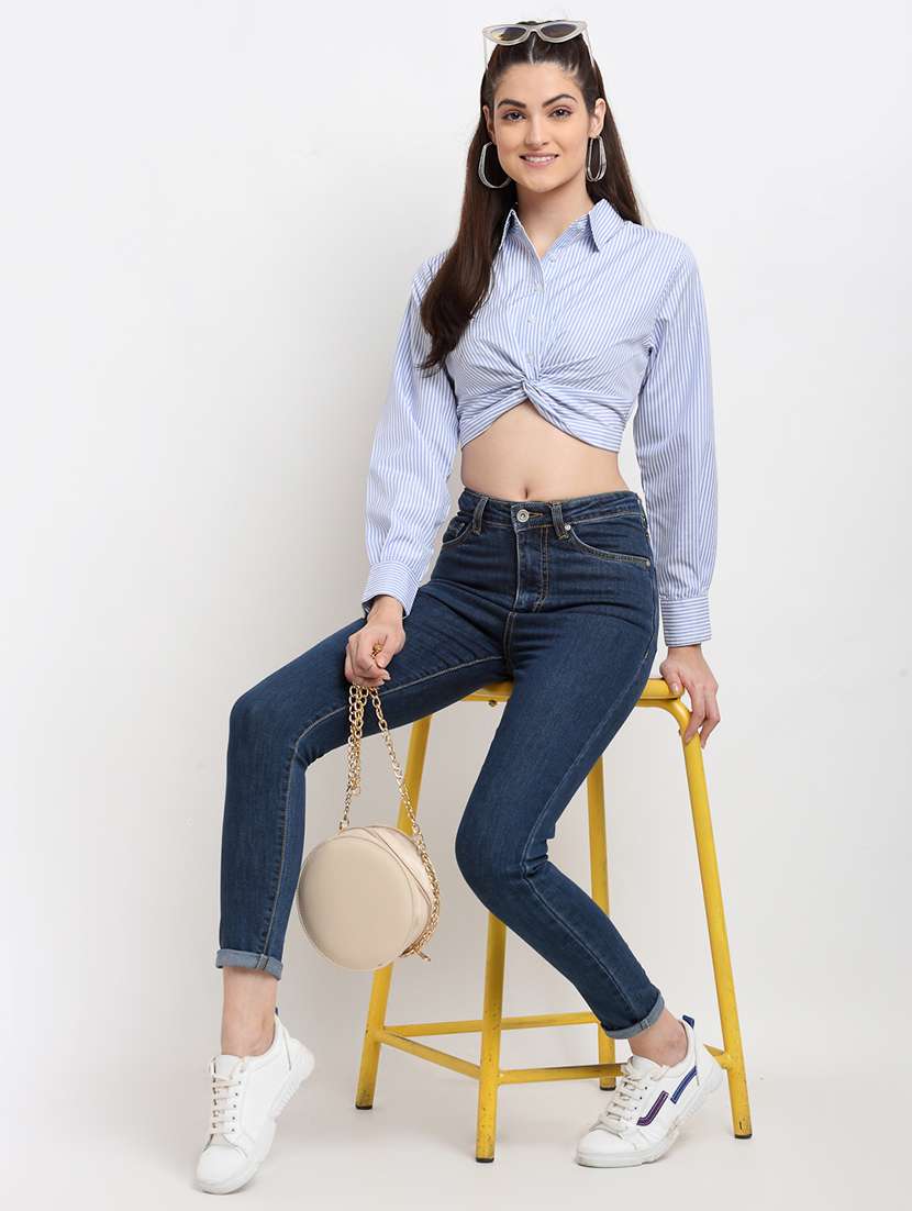 women striped long sleeve crop top - 22408612 -  Standard Image - 5