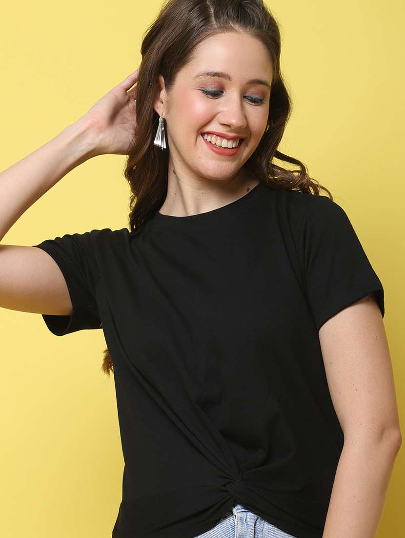 women solid short sleeve regular fit t-shirt