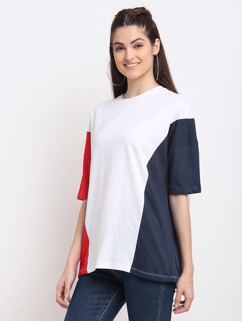 women colro blocked short sleeve oversized t-shirt