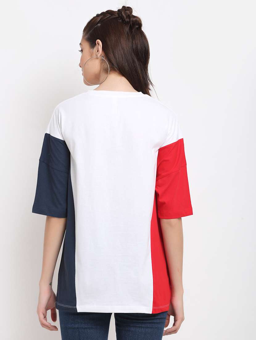 women colro blocked short sleeve oversized t-shirt - 22408616 -  Standard Image - 3