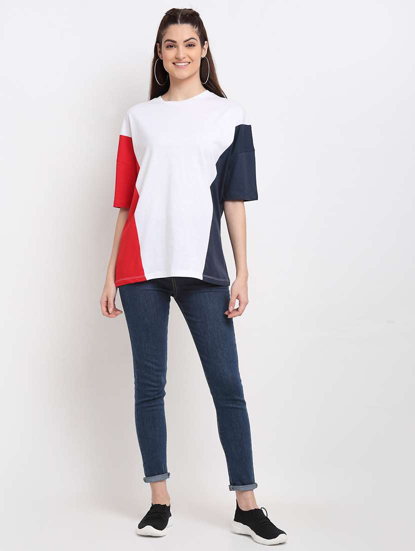 women colro blocked short sleeve oversized t-shirt - 22408616 -  Standard Image - 5