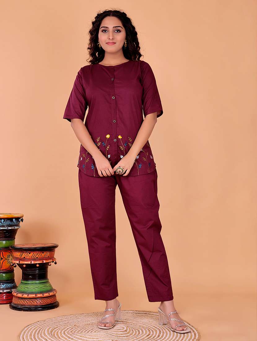 women solid with work three quarter sleeve ethnic co-ord set