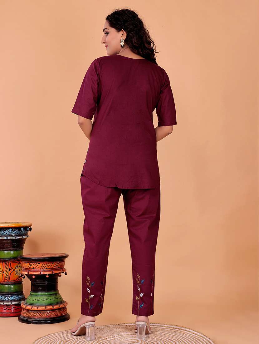 women solid with work three quarter sleeve ethnic co-ord set - 22408672 -  Standard Image - 3