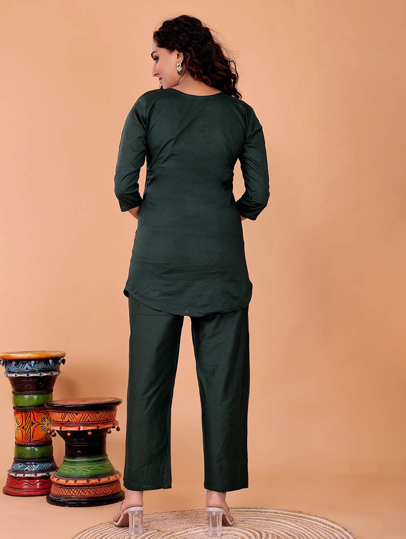 women solid with work three quarter sleeve ethnic co-ord set - 22408677 -  Standard Image - 3