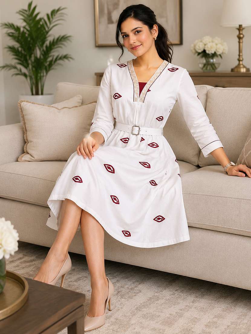 women embroidered v neck a-line dress - 22408681 -  Standard Image - 3