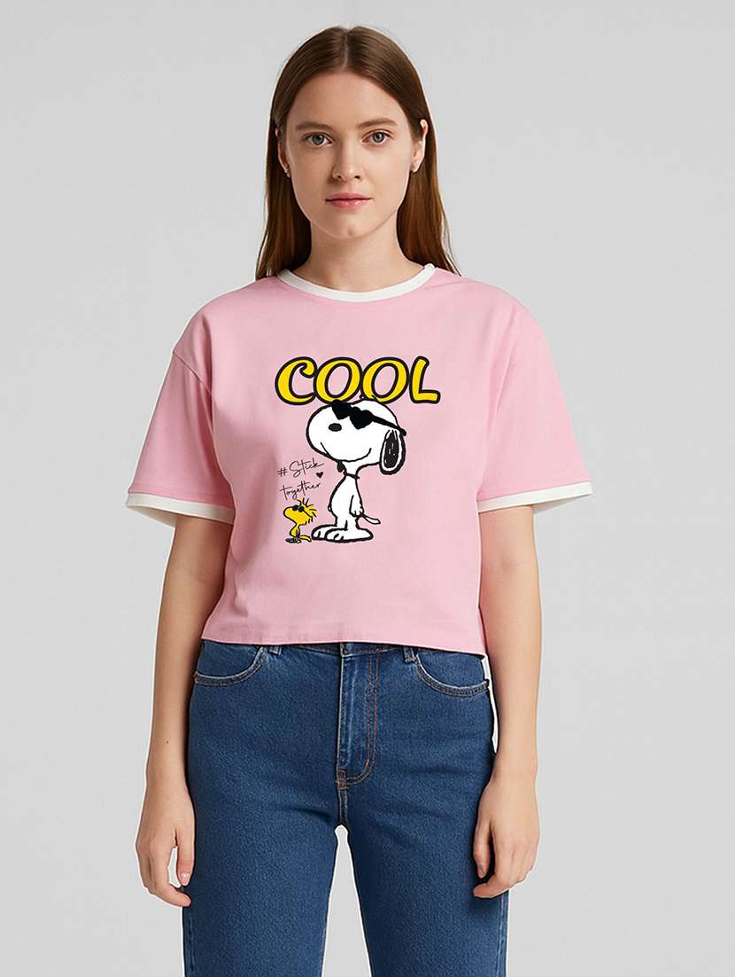 women printed short sleeve crop t-shirt