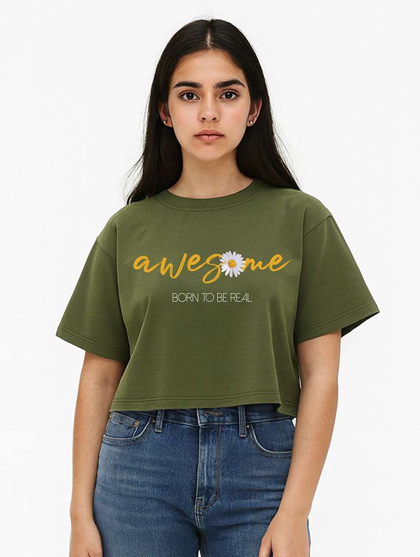 women printed short sleeve crop t-shirt