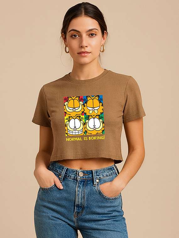 women printed short sleeve crop t-shirt