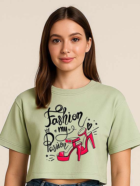 women printed short sleeve crop t-shirt