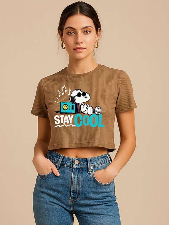 women printed short sleeve crop t-shirt