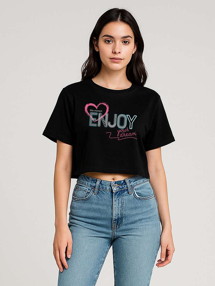 women printed short sleeve crop t-shirt