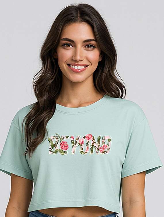 women printed short sleeve crop t-shirt