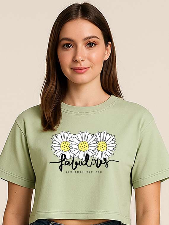 women printed short sleeve crop t-shirt