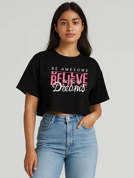 women printed short sleeve crop t-shirt