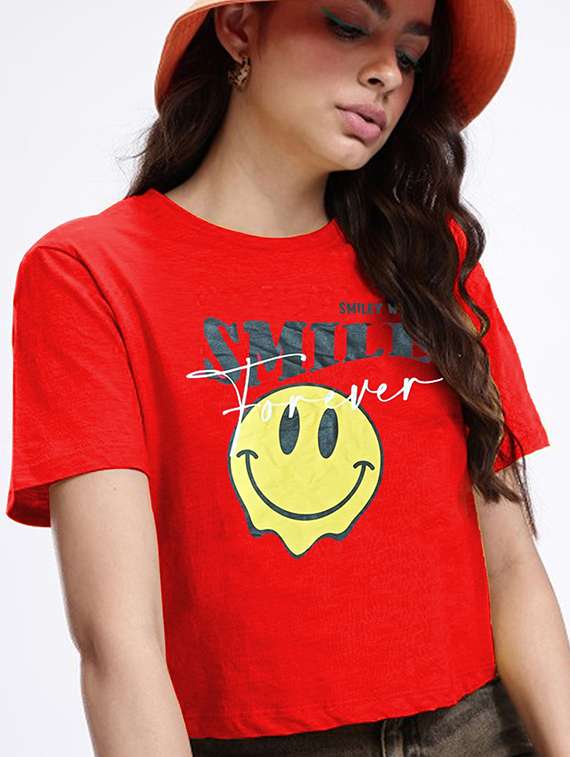 women printed short sleeve crop t-shirt