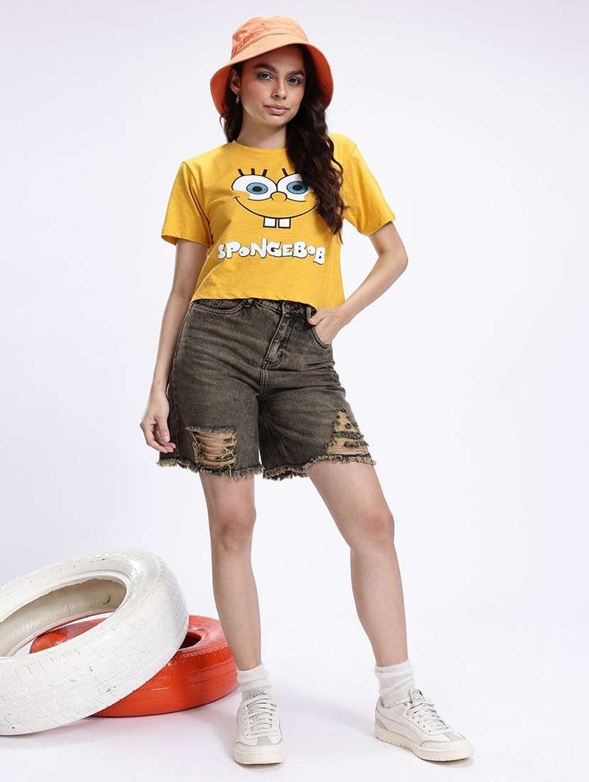 women printed short sleeve crop t-shirt - 22409190 -  Standard Image - 3