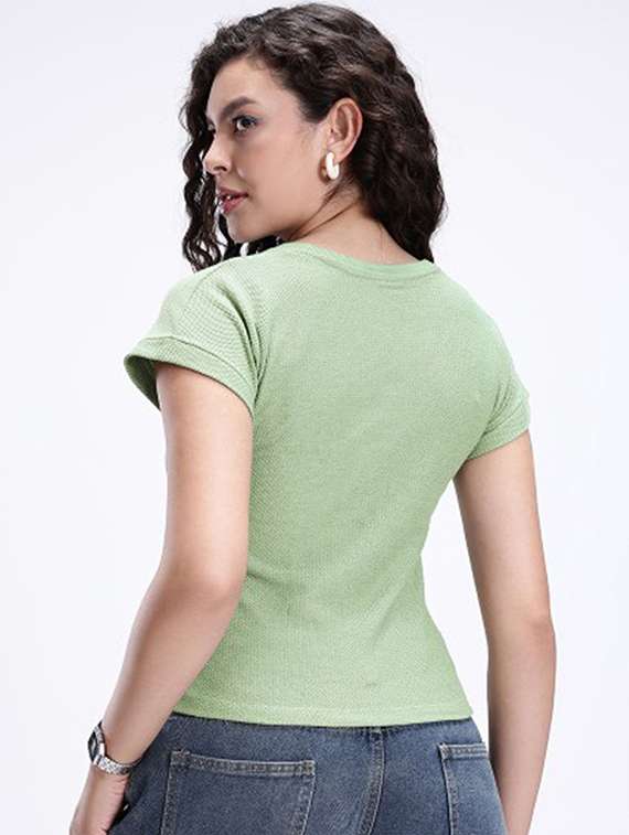women solid short sleeve straight top - 22409217 -  Standard Image - 3