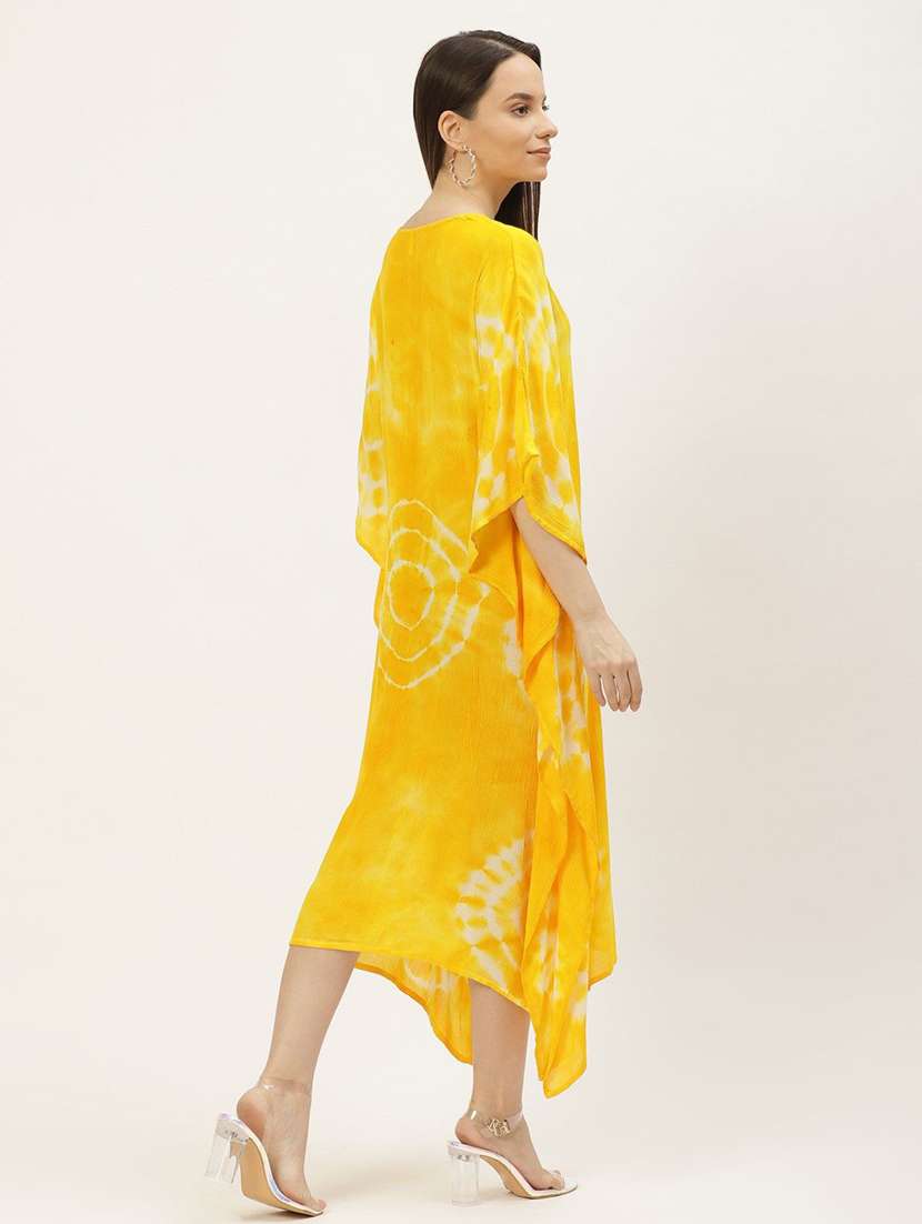 Women Yellow Viscose Tie & Dye Kaftan Dress - 22409341 -  Standard Image - 3