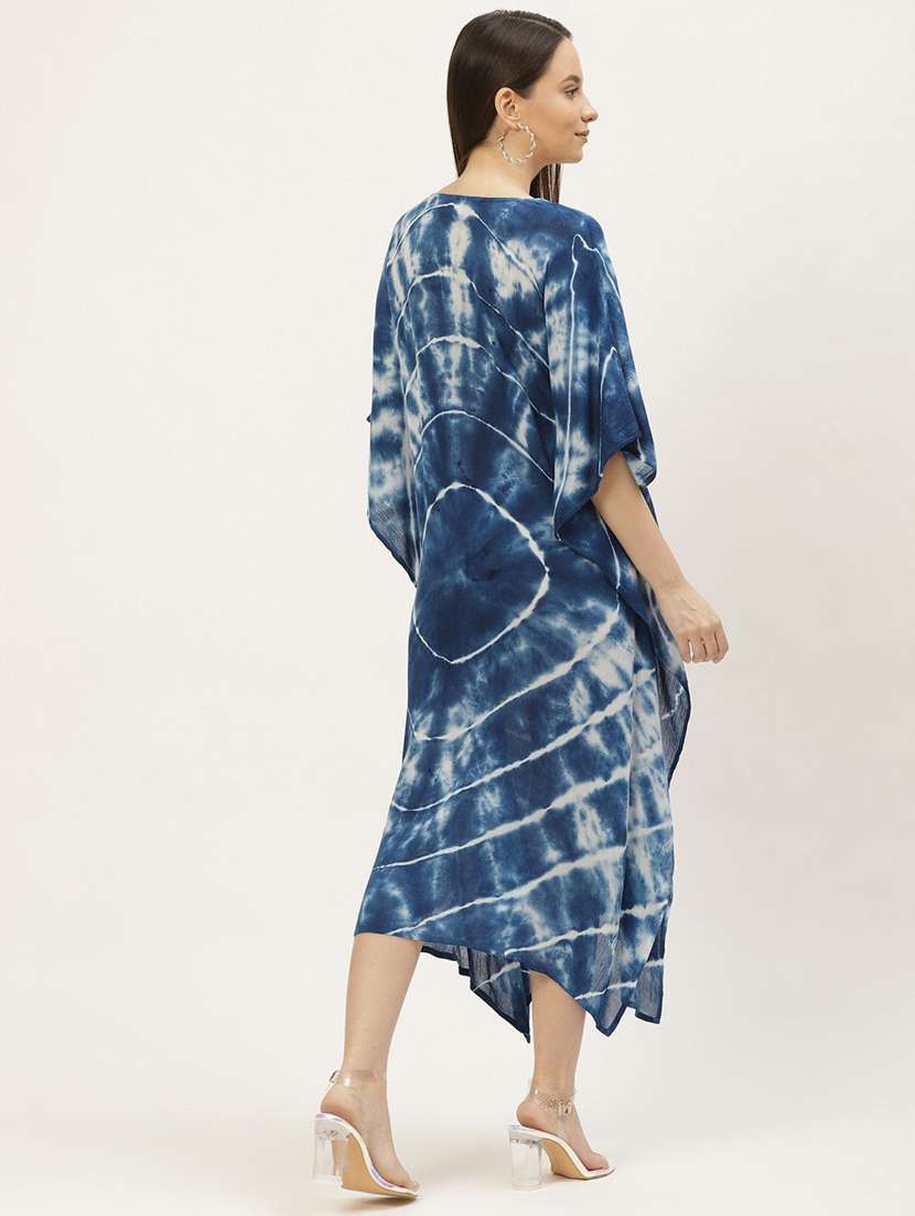women printed blue a-line viscose midi dress - 22409344 -  Standard Image - 3