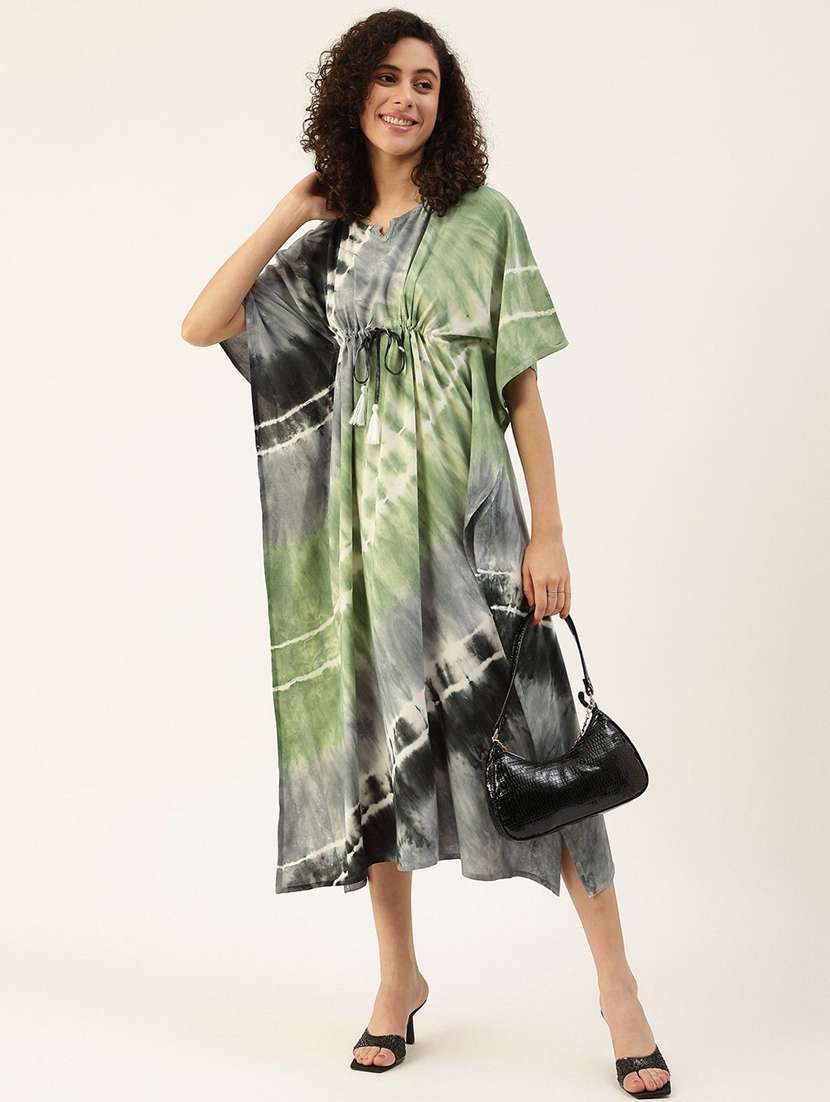 women round neck viscose tie-up dress